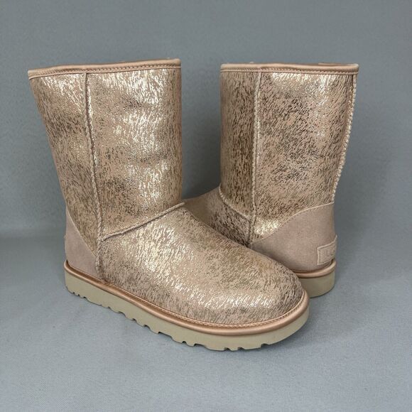 New Womens UGG Boots Sz 7 Classic Short Arroyo Marble Matte Heel Pink Tan Gold - Picture 3 of 16